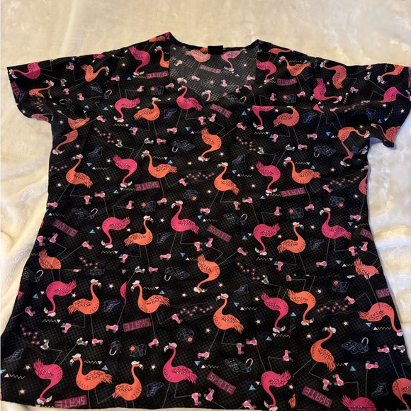 Flamingo Print Black Top - Picture 1 of 2